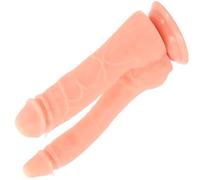 Double gode réaliste 24cm silicone souple deux extrémités 18×3,3cm et 14×3,9cm ventouse puissante dildo anal vaginal double pénétration gode XXL sextoy femme couple jouet sexuel réaliste FOPS D27