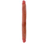 Double gode réaliste en silicone - 46 cm x 4,5 cm ø - avec prépuce mobile