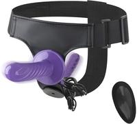 Double gode vibrant en silicone pour pénis réaliste avec sangle vibrante sur un double pénis réaliste - Jouets sexuels pour femmes et hommes adultes