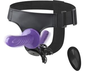 Double gode vibrant en silicone pour pénis réaliste avec sangle vibrante sur un double pénis réaliste - Jouets sexuels pour femmes et hommes adultes