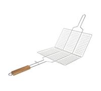 Double grille barbecue - 34 x 22 cm - Acier chromé - Manche en bois - Système de verrouillage