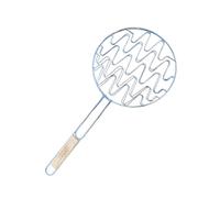 Double Grille Barbecue Ronde 30 cm en Acier Chromé avec Manche en Bois