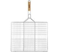 Double grille rectangulaire quadrillée pour barbecue - 40 x 50 cm - Métal chromé G