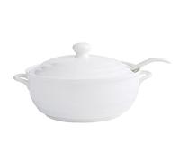 Double Handle Lid Pure White Ceramic Tureen Soup Ceramic Round White Dish Casserole/Clay Pot/Earthen Pot/Ceramic Cookware with White Lid Heat-Resistant,1200ML