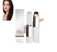 Double-Headed Lightweight Foundation Stick,Color Changing Foundation Stick,Color Adapting foundation stick with Brush,2-in-1 Dual Head Cover Cream,Portable Makeup color Changing Concealer (Dark Skin)