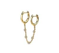 Double Hoops Chain Drop Dangle Cartilage Cuff Small Hoop Earrings for Women Teen Girls Punk Unique Personalized Hypoallergenic Beads Climber Crawler Two Holes Earrings Bff 1pc