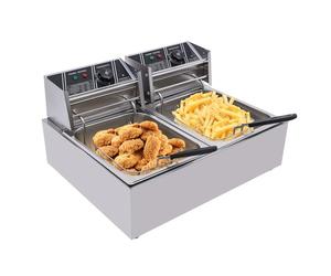 Double Huile de Friteuse en Acier Inoxydable Électrique, 12 L, 5000 W, 220 V avec Panier d'Égouttement de Graisse et d'Huile pour Restaurants