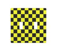 Double interrupteur à bascule jaune et noir - Motif échiquier - 11,4 x 11,4 cm