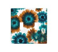 Double interrupteur à bascule motif fleur marron turquoise - 11,4 x 11,4 cm