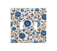 Double interrupteur à bascule Motif fleurs et feuilles Bleu et marron Taille standard 11,4 x 11,4 cm