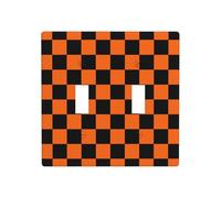Double interrupteur à bascule orange et noir motif échiquier - 11,4 x 11,4 cm