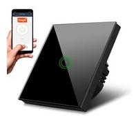 Maclean MCE715B Interrupteur à contact simple, SMART, Tuya APP, verre, noir avec illumination du bouton rond, 86x86mm