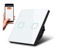 Double Interrupteur d'éclairage MCE717W Smart WiFi Tuya, en verre, éclairage par bouton carré, encastrable, 85x85mm, blanc