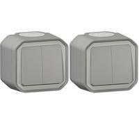 Double Interrupteur ou va et vient 3 fonctions LEGRAND étanche Plexo Gris 10A 250~ IP55 IK08 livré complet pour saillie (Lot de 2)