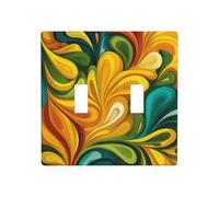 Double interrupteur psychédélique jaune rétro formes tourbillonnantes plaque murale décoration taille standard - 11,4 x 11,4 cm
