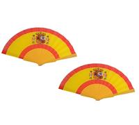 Double Jaune ESPAGNE Armoiries - Double Eventail Flamenco en Plastique Rouge et Jaune, Éventail en plastique Espagne, Accessoire de Mode, 2 Pack.