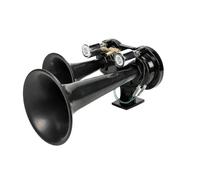 Double Klaxon A Air Pneumatique Electrique Avec Valve 24V 125dB 35cm Universel Noir Pour Auto Voiture Camion Bateau