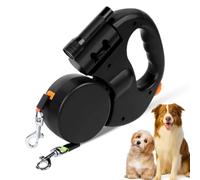 Double laisse rétractable pour chien avec lumière LED, double laisse pour promener 2 chiens, sans enchevêtrement, pivote à 360°, laisse réfléchissante renforcée de 3 m avec lampe torche et boîte à