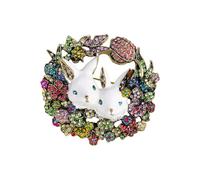 Double lapin broche avec fleur guirlande cristal strass broche pour femmes filles élégante robe chapeau sac costume accessoires bijoux cadeau pour fête des mères fille