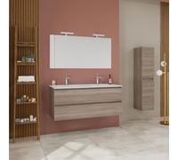 DOUBLE LAVABO MURAL MEUBLE DE SALLE DE BAIN AVEC TIROIRS CHÊNE NATUREL 120CM BERLIN
