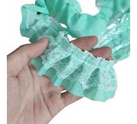Double Layered Embroidered Pleated Chiffon Lace DIY Girls' Hats Clothes Skirts Hem Sofa Pillow Curtain Edging Sewing Decoration(Blue green)