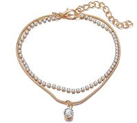 Double Layered Rhinestone Ankle Chain, Women Anklet Alloy Full Snake Foot Jewelry Ankle Bracelets For Set Adjustable Ankle Imitation Gifts For Golden Nice processing