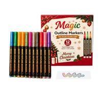 Double Line Markers, 12 Piece Glitter Outline Pen Set For Art And Crafts | Smooth Outline Pens Create Sparkling Effects On Cards Scrapbooks Easter Eggs Glass Ceramic Metal Diaries DIY Projects Holiday
