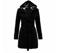 Double manteau à poitrine chaude femmes d'hiver veste longue ceinture à capuchon sections plus taille manteau Manteau Femme Hiver Avec Capuche Vetement Chaud (Black, L)