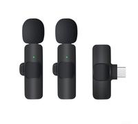 Double microphone cravate sans fil avec réduction du bruit pour un son clair dans les flux vidéo en direct, microphone compact à clipser avec récepteur pour créateurs de contenu