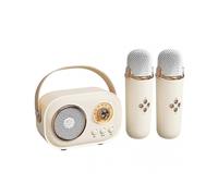 (Double Microphone,Light Yellow)Portable Karaoke Singing Speaker Bluetooth-Compatible Karaoke Machine for Friend Family Party