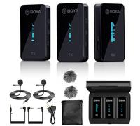 Double microphone sans fil, boya by-xm6 k2 avec casse de charge micro à revers professionnel avec 1 récepteur et 2 émetteurs pour les caméras camcorders smartphones vlog youtube tiktok en direct