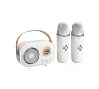 (Double Microphone,White)Portable Karaoke Singing Speaker Bluetooth-Compatible Karaoke Machine for Friend Family Party