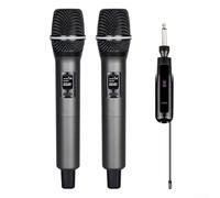 Double microphones sans fil 2,4 G avec récepteur rechargeable, autonomie de la batterie 10 heures, SNR > 92 dB, construction ABS pour karaoké, chant, réunion, gris (un seul drag un)