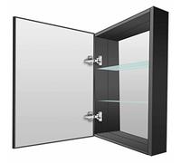 Double miroir de salle de bain moderne en aluminium noir avec étagère murale - Solution de rangement élégante pour économiser de l'espace - Design élégant pour décoration d'intérieur