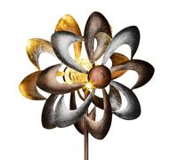 Double moulin en métal vent - Ø 23 cm - Décoration de jardin éclairée LED - Éclairage blanc chaud - Carillon éolien