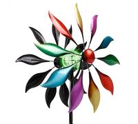 Double moulin en métal vent - Ø 38 cm - Décoration de jardin avec éclairage LED à changement de couleur - Carillon éolien décoratif