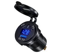 Double PD3.0 Prise USB 12V Voiture Adaptateur, 45W PD Type C & 18W QC3.0 Moto, Avec Interrupteur et Voltmètre, Charge Rapide Etanche pour Marine, Bateau, Camion