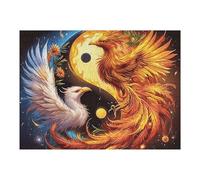 Double phénix Yin Yang Tai chi 500 Pieces Casse tête Amateur d'art en Carton Haute Qualité Faune Sauvage Difficile Niveau Expert Décoration Murale Cadeau Fête des Mères Haute Qualité 500 PCS