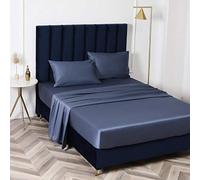 Double Plaque de lit Plate, Feuille de lit Unique Coton en Soie en Satin Couvercle de lit de lit Non glissé Protecteur de Matelas pour Double King-Dark_Blue_135cmx200cm * 25cm