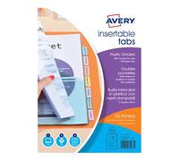 Double pochettes intercalaires perforées multicolores A4 Avery - polypropylène 18/100e - 12 onglets - 1 jeu