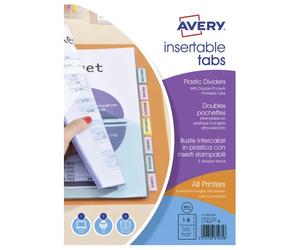 Double pochettes intercalaires perforées multicolores A4 Avery - polypropylène 18/100e - 8 onglets - 1 jeu