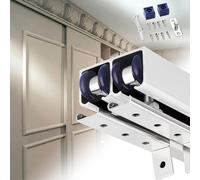 Double PocketBypassBarnDoorHardwareKitSlidingDoorTrackSystemwithAluminumRail&WheelsAdjustable LengthforCloset&InteriorDoorsEasyInstallationSmoothGlide