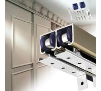 Double PocketBypassBarnDoorHardwareKitSlidingTrackSystem with AluminumRailadjustable Wheels&Easy InstallationforClosetDoorsDurable & Stylish Design
