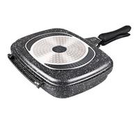 Double Poêle - Noir - Revêtement en Pierre - Antiadhésif - Compatible Induction - Poignées Rembourrées