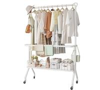 Double portant à vêtements avec roulettes multifonction en métal pour appartement et balcon (blanc, 100 cm)
