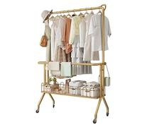 Double portant à vêtements avec roulettes multifonction en métal pour appartement et balcon (doré, 120 cm)