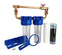 Double porte filtre à eau 9""3/4 - 20/27F bypass laiton + cartouche filtre sédiment 20 et CA