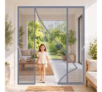 Double Porte Moustiquaire Magnétique Gris 185x265cm Conception pliable pour un rangement facile hors saison pour Espaces Intérieurs et Extérieurs XL