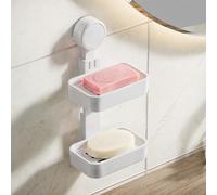 Double Porte Savon avec Ventouse, Boite a Savon Mural sans Percage, Soap Dispenser avec Trou d'évacuation, Soap Dish pour Salle de Bains et Cuisine, Blanc