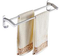 Double porte-serviettes mural sans perçage - En aluminium de qualité supérieure avec crochets - 50 cm - Solution de rangement pour cuisine et salle de bain